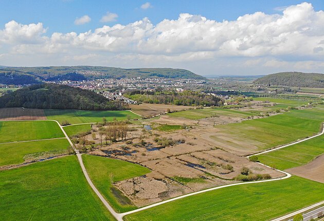 created by dji camera Luftaufnahme vom Ried bei Dietfurt mit Blick auf Treuchtlingen