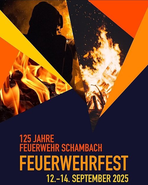 Auf dem Bild ist der Flyer des Feuerwehrfestes Schambach zu sehen.