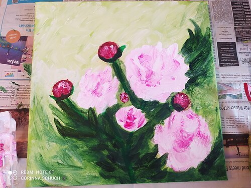 Auf dem Bild sind mithilfe von Öl und Acryl Rosen gezeichnet.