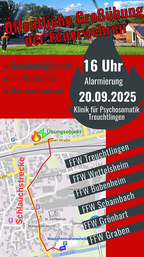 Auf dem Bild ist der Flyer der FFW Treuchtlingen & Ortsteilen am 20.09.2025 um 16:00 Uhr zu sehen.