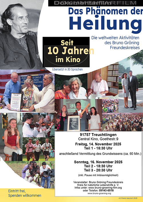 Das Phänomen der Heilung Auf dem Bild ist ein Flyer von der Veranstaltung : Dokumtenarfilm über Das Phänomen der Heilung zu sehen. Daneben steht der Ort sowie die Uhrzeit, das Datum und der Veranstalter.