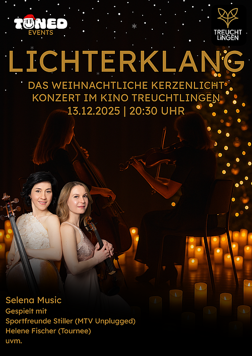 Auf dem Bild ist das Plakat der Veranstaltung Lichterklang am 13.12.2025 um 20:30 Uhr im Central Kino in Treuchtlingen zu sehen.